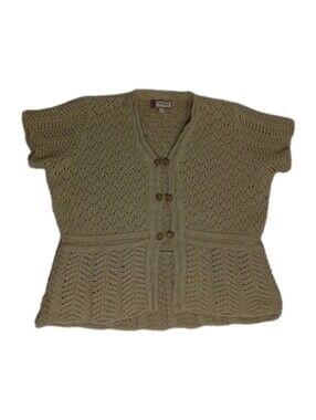 Newari Hand Knitted Icelandic Design Buttonup Cardigan Sweater Size L/XL Peplum